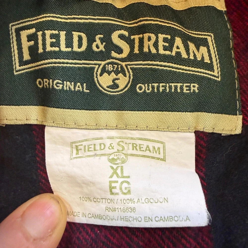 Vintage Field & Stream Men XL Red Black Buffalo Plaid Flannel Button Down Cotton